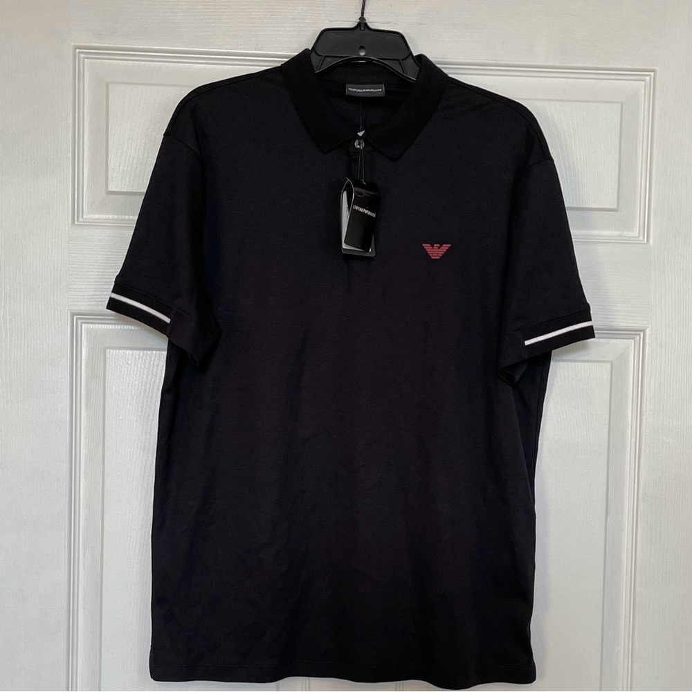 Emporio Armani Logo Black Polo Shirt Cotton Men’s XXL - NWT Designer Menswear